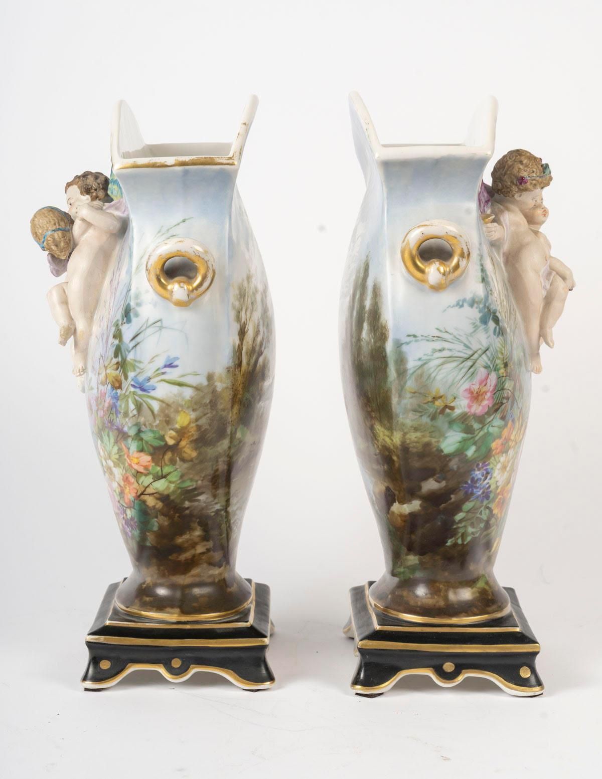 Pair Of Paris Porcelain Vases, 19th Century, Napoleon III Period. photo buy