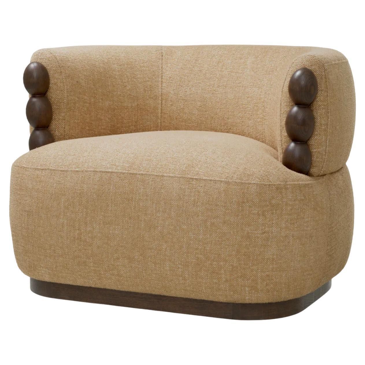 Chair In Renato Honey Fabric With Ebony Wood Finish, Contemporary Design