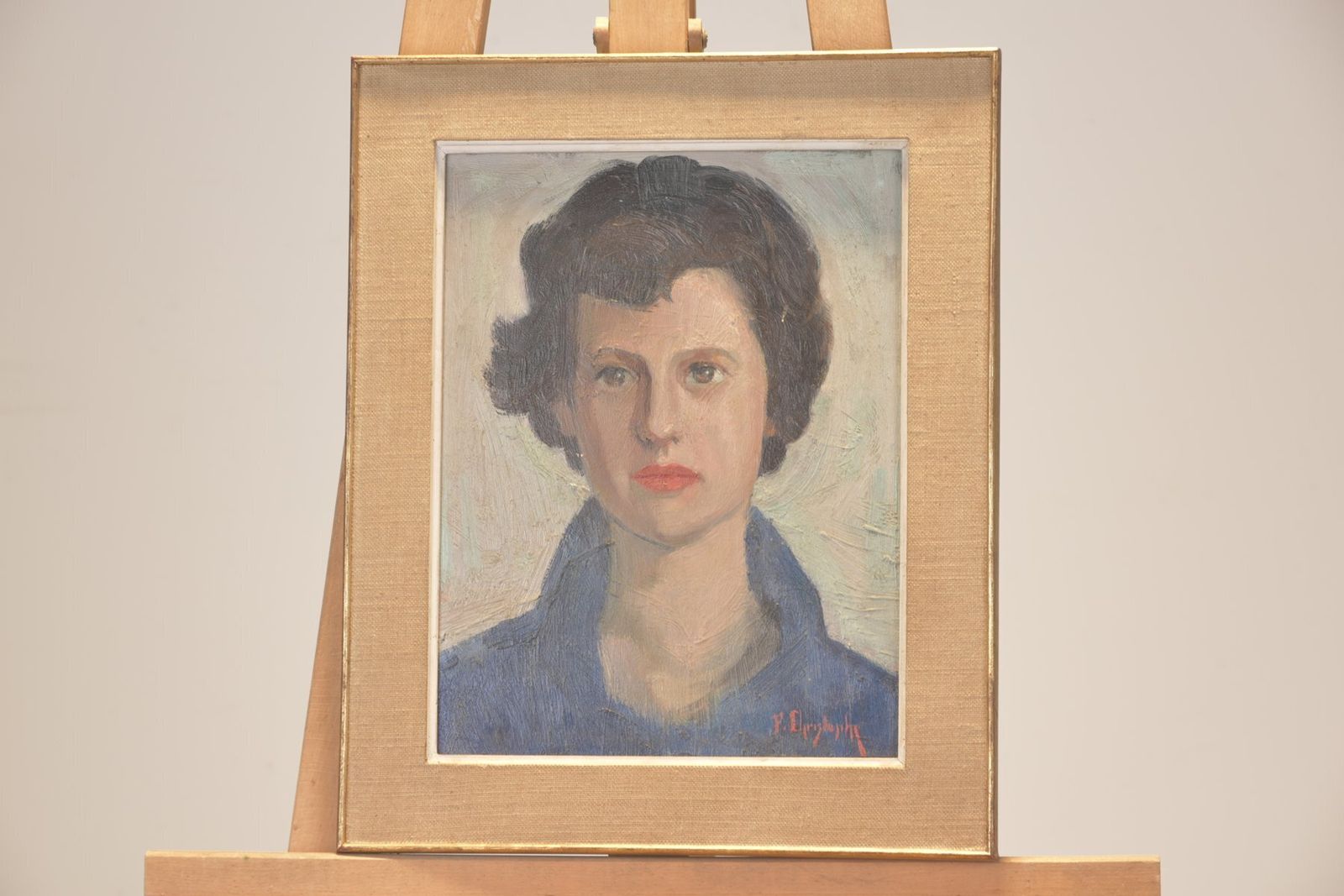Oil Painting, Portrait Of A Young Woman, Signed F. Christophe, Circa 1955