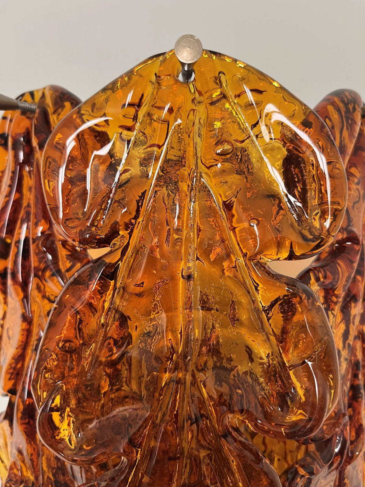 Italian Midcentury Pair Of Amber Murano Leaf Wall Sconces By Mazzega, 1970s photo vintage