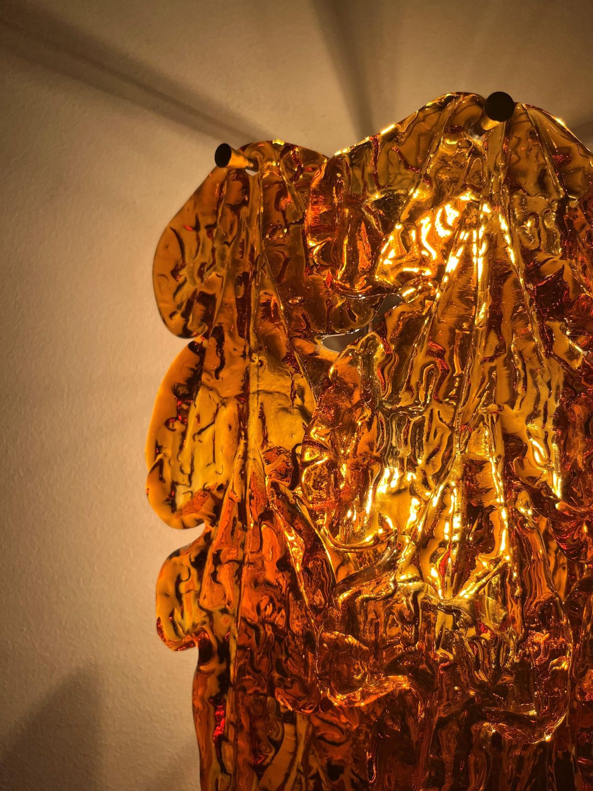 photo furniture Italian Midcentury Pair Of Amber Murano Leaf Wall Sconces By Mazzega, 1970s