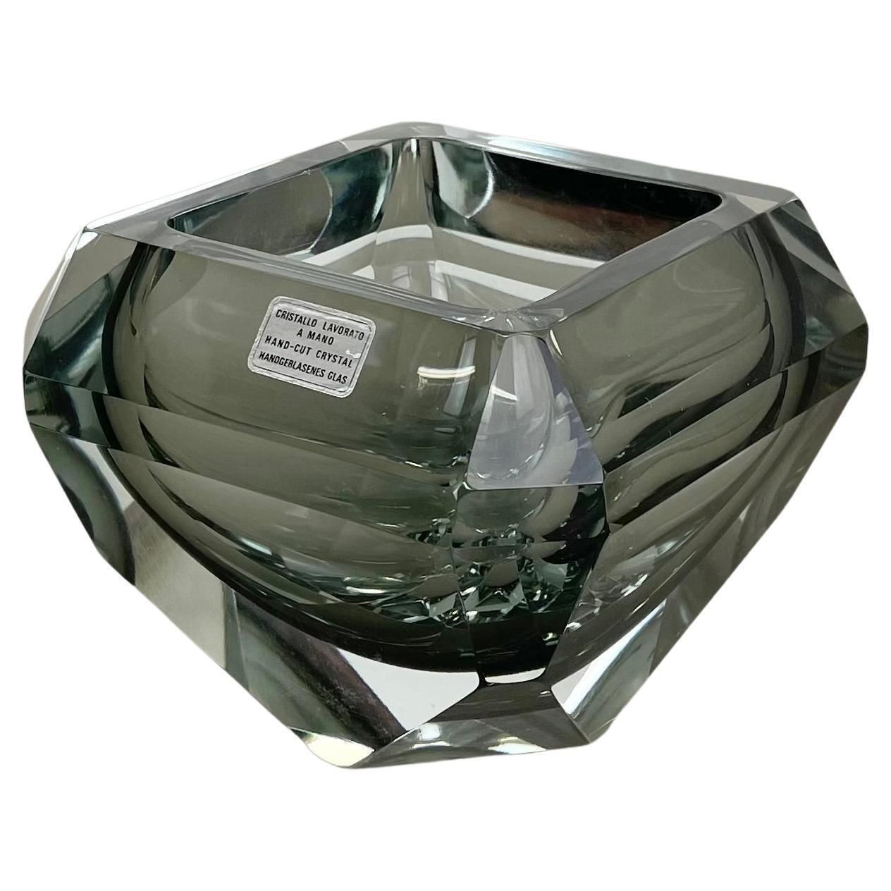 Xxl 3.3kg Glass Faceted "Diamond" Sommerso Bowl Element Murano Italy, 1970s