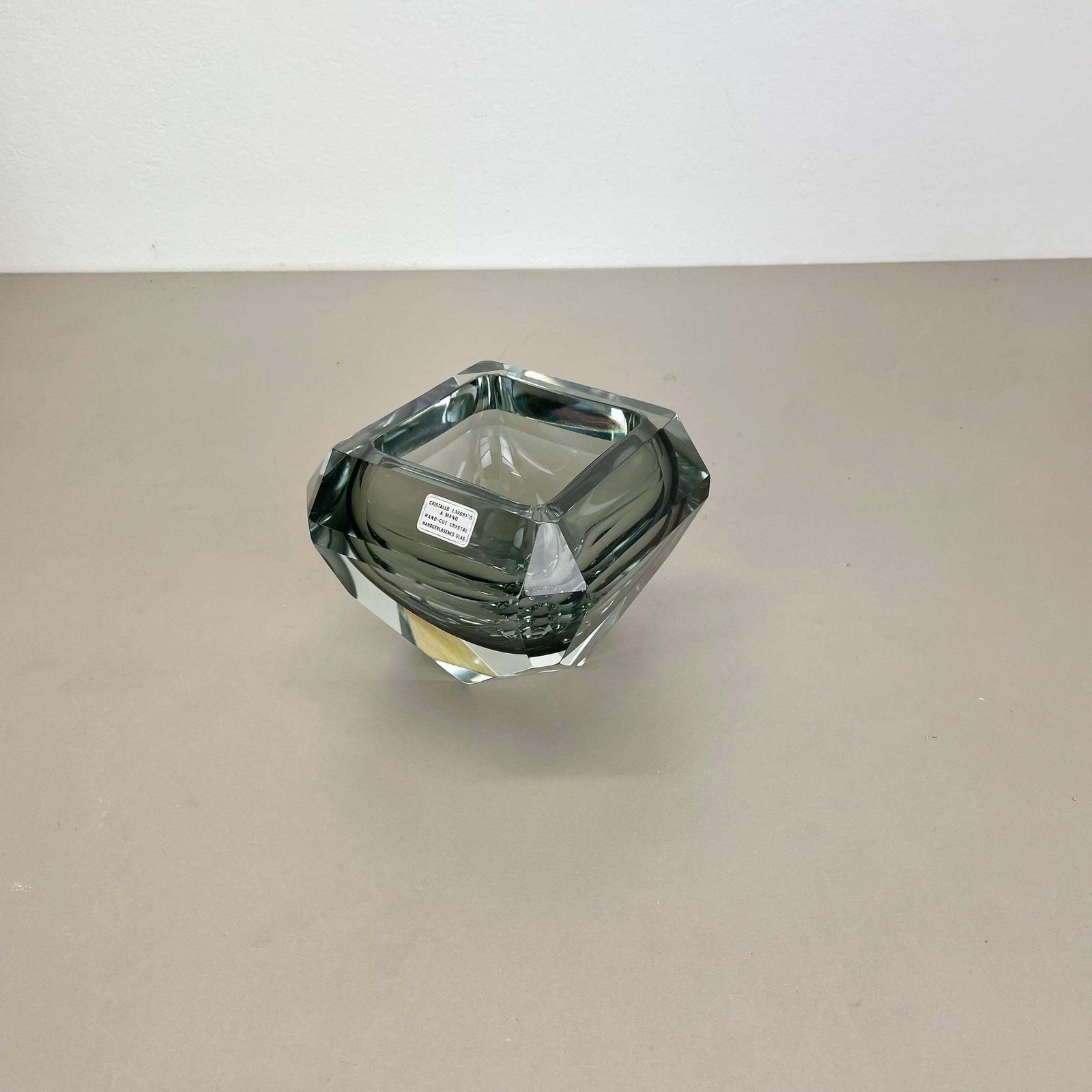 Xxl 3.3kg Glass Faceted "Diamond" Sommerso Bowl Element Murano Italy, 1970s photo for sale
