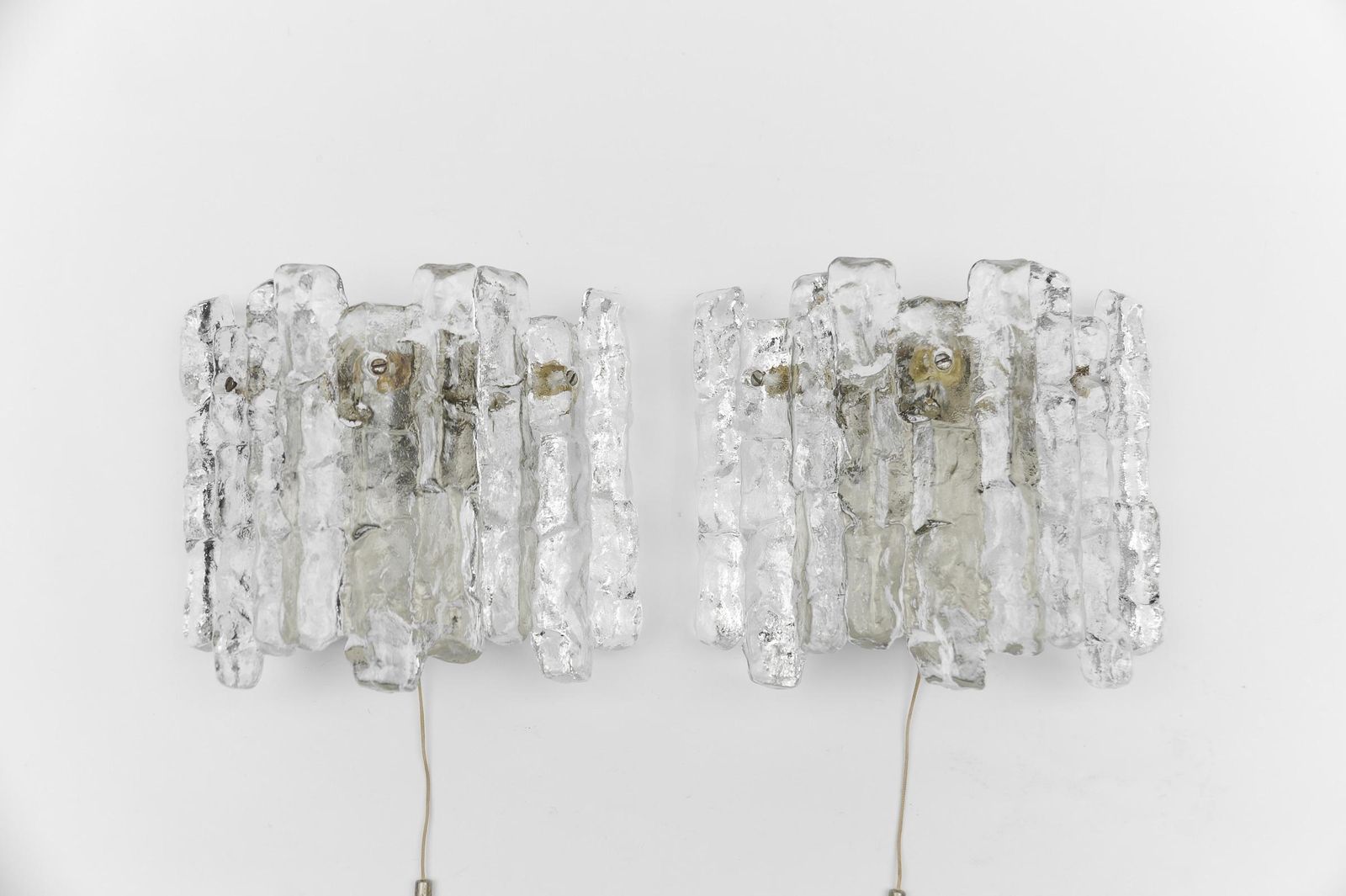 A Pair Of Ice Glass Wall Lights By J.T. Kamlar Franken Kg, 1960s photo Lighting