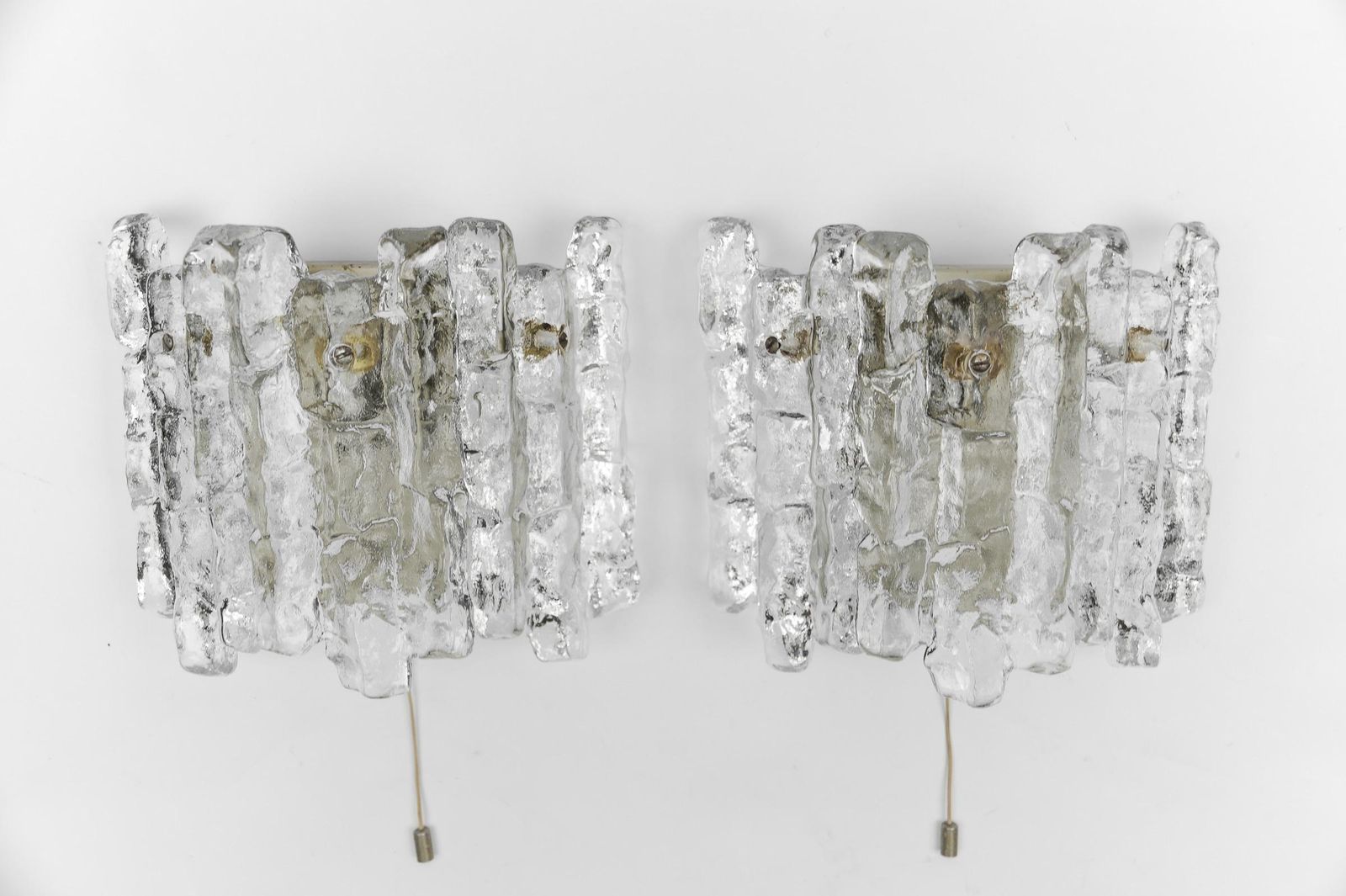 A Pair Of Ice Glass Wall Lights By J.T. Kamlar Franken Kg, 1960s photo buy