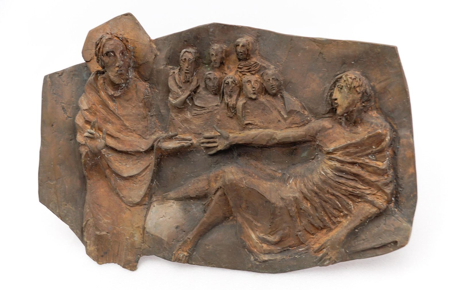 Jesus And The Reclining Man Wall Bronze Plaque From An Eastern European Church photo for sale