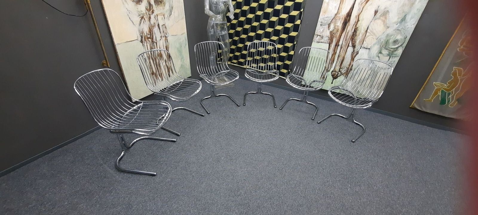 Space Age Radiofreccia Chrome Dining Chairs By Gastone Rinaldi For Rima, 1970s, Set Of 6 photo for sale