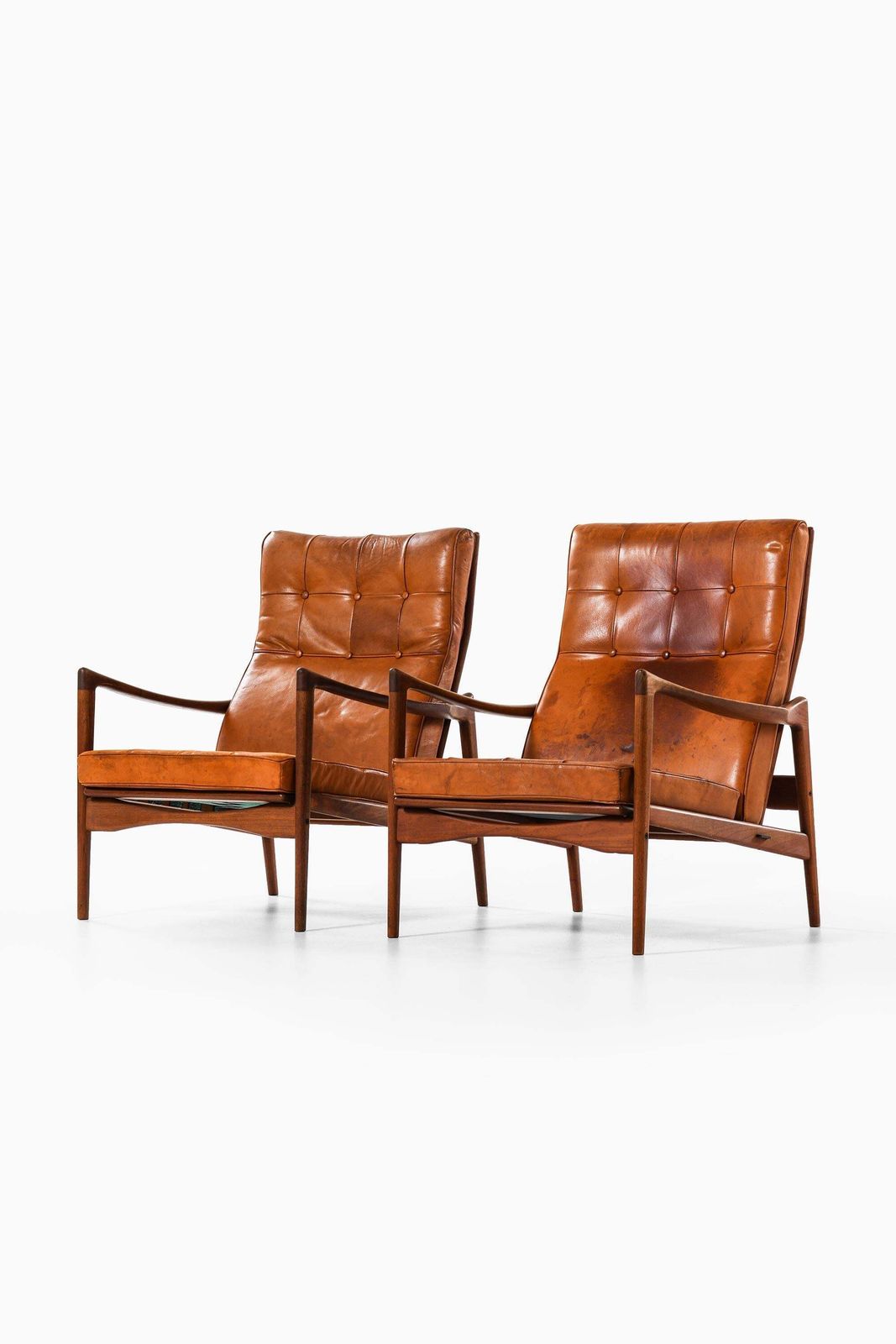 Set Of 2 Easy Chairs In Leather And Teak By Ib Kofod Larsen, 1950s photo Furniture