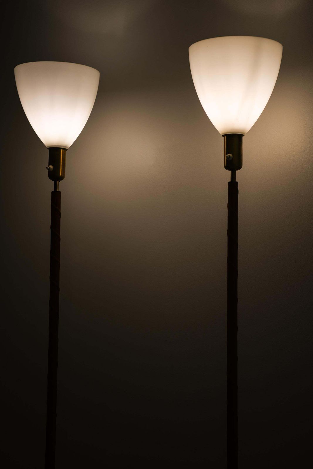 Set Of 2 Floor Lamps In Brass And Leather By Asea, 1950s photo Lighting