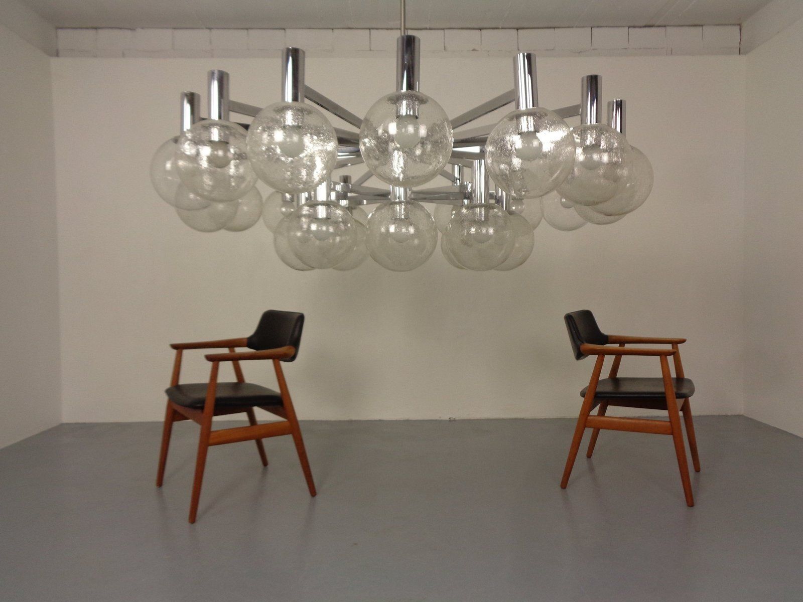 Large Chromed Spider Sputnik Lamp With 24 Handblownd Ice Glass Balls From Ott International, Germany, 1960s photo buy