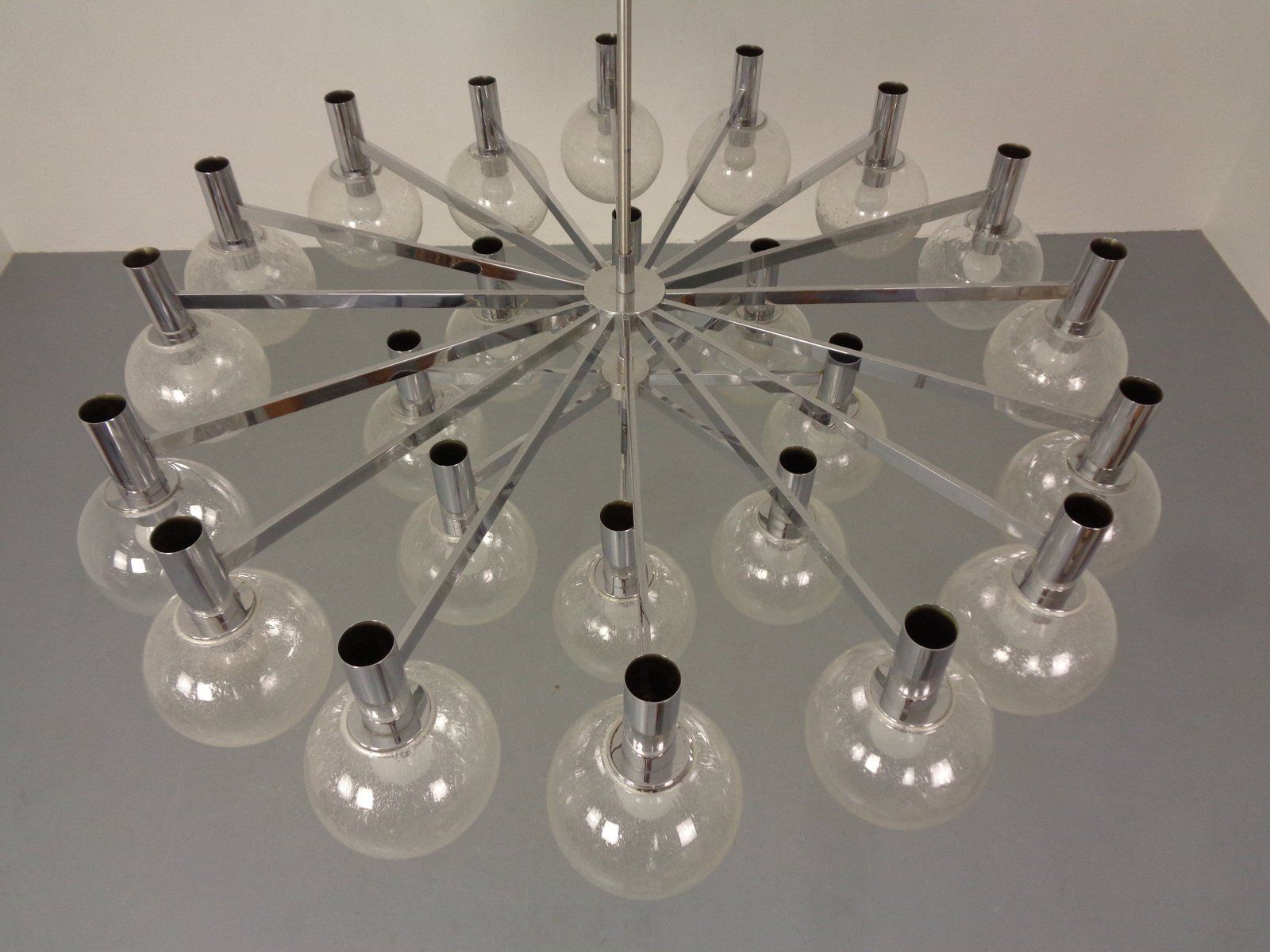 Lighting Large Chromed Spider Sputnik Lamp With 24 Handblownd Ice Glass Balls From Ott International, Germany, 1960s photo