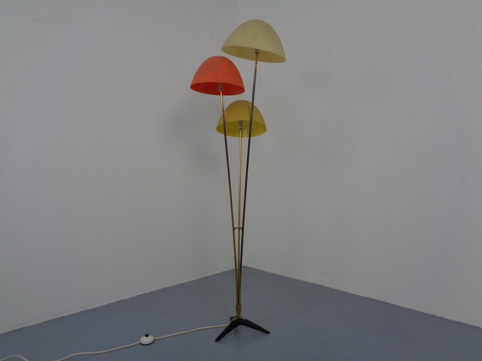 Italian Fiberglass & Brass Floor Lamp, 1950s