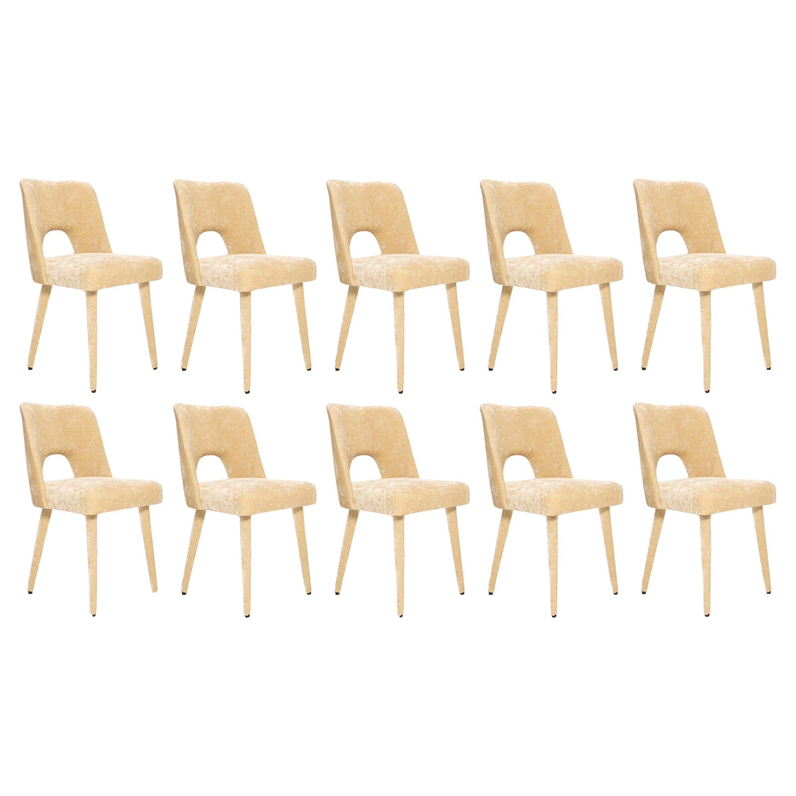 Ten Mid Century Shell Chairs In Beige Velvet Capri II By Pierre Frey, 1960s