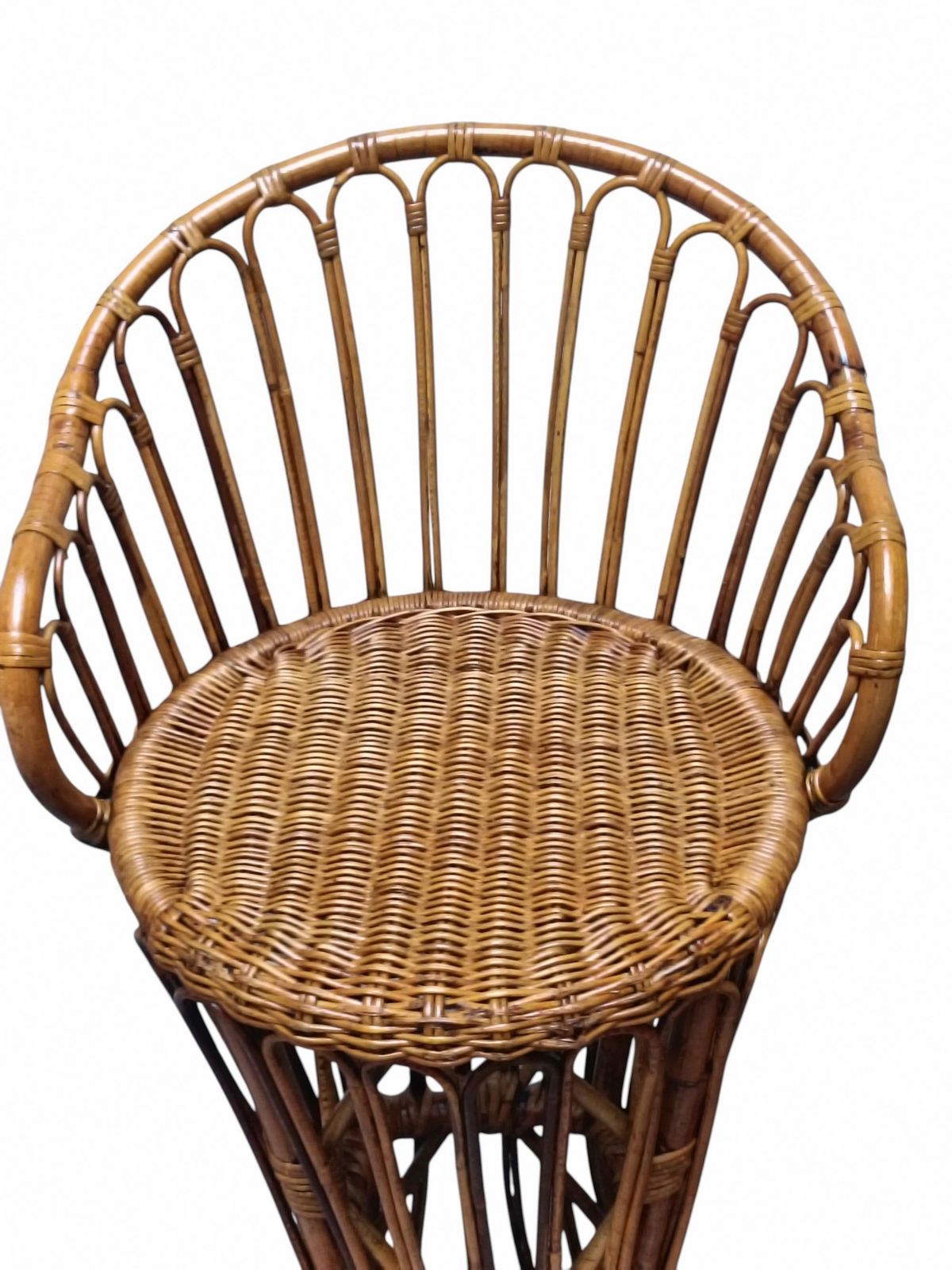 Tito Agnoli Style Pair Of Woven Rattan Stools, Italy 1960s photo vinterior