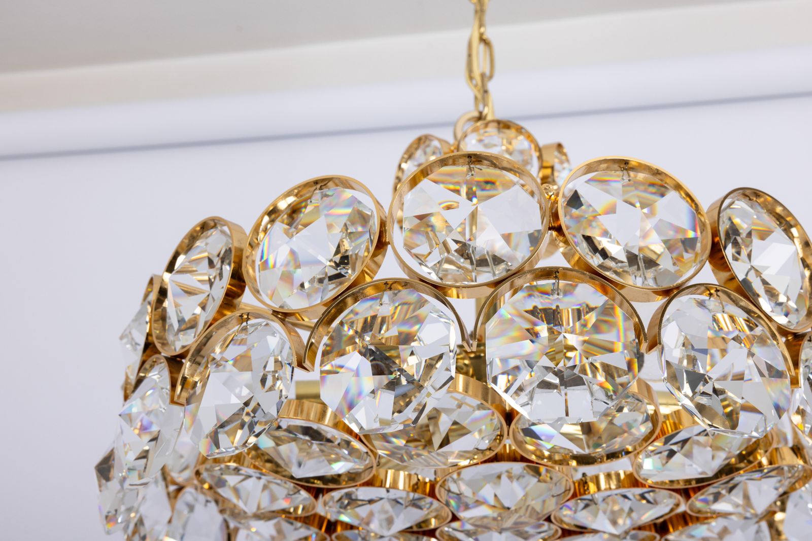 Large Gilt Brass Chandelier, Sciolari Design By Palwa, Germany, 1970s photo for sale