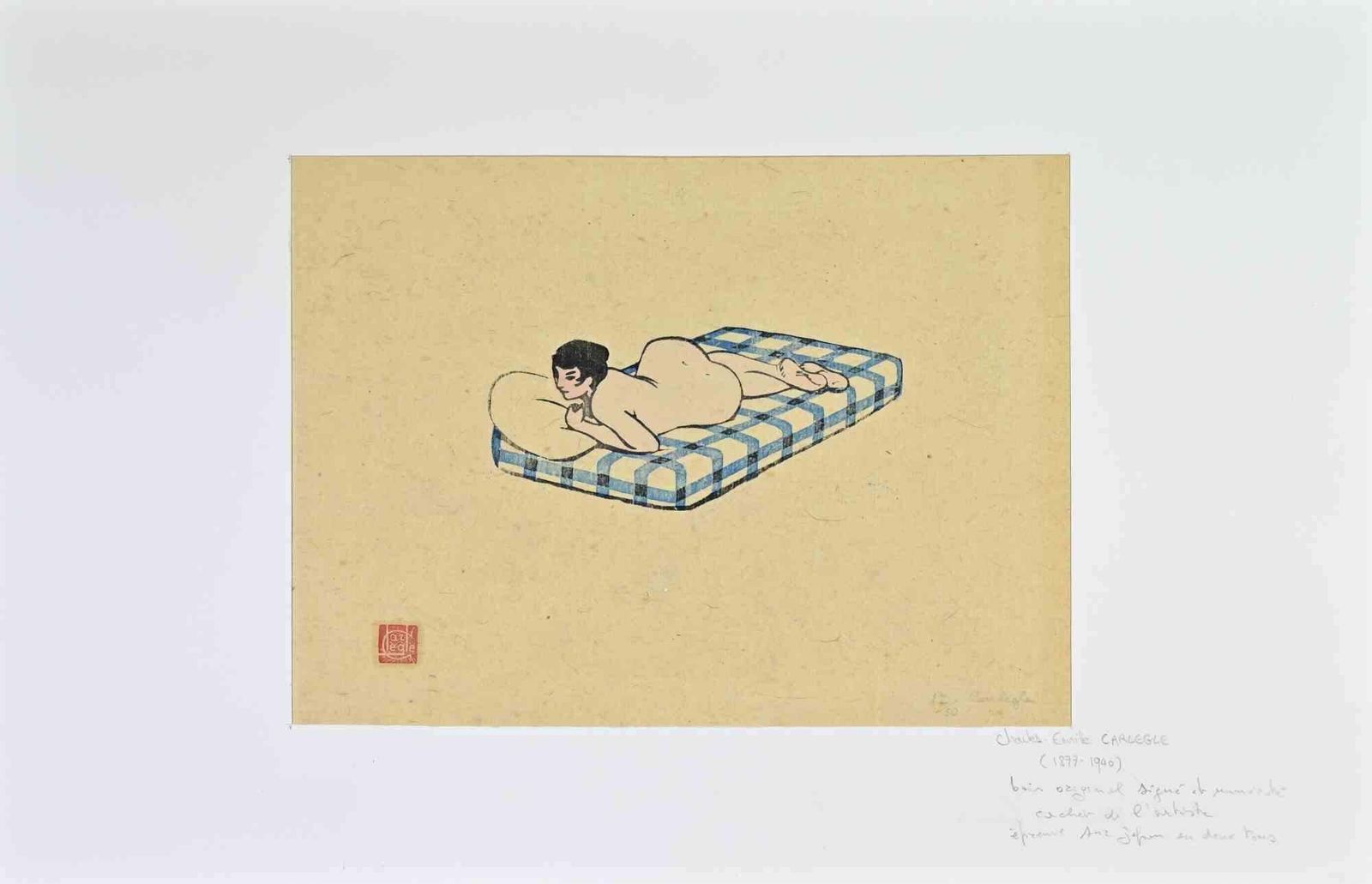 Charles émile Eglinu Allongé   Woodcut By Charles émile Egli   Early 20th Centuryearly 20th Century photo furniture