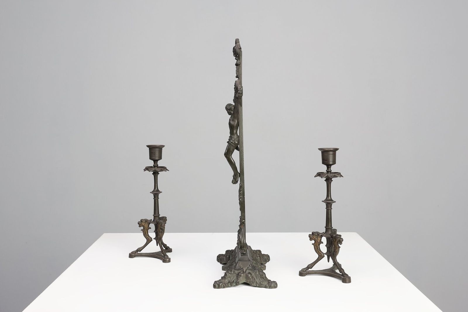Crucifix And Candlesticks By P.L. Vombach, Germany, Set Of 3 photo vintage