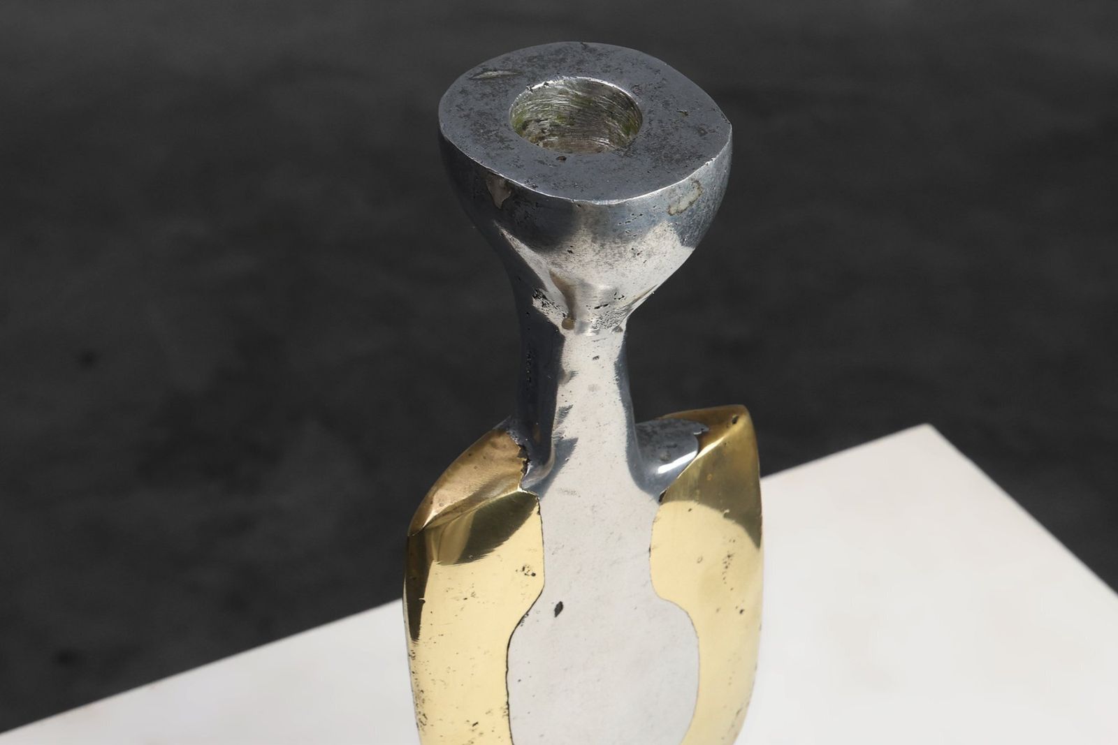 Candleholder And Bowl In Aluminum And Brass From David Marshall, United Kingdom, 1970s, Set Of 2 photo buy