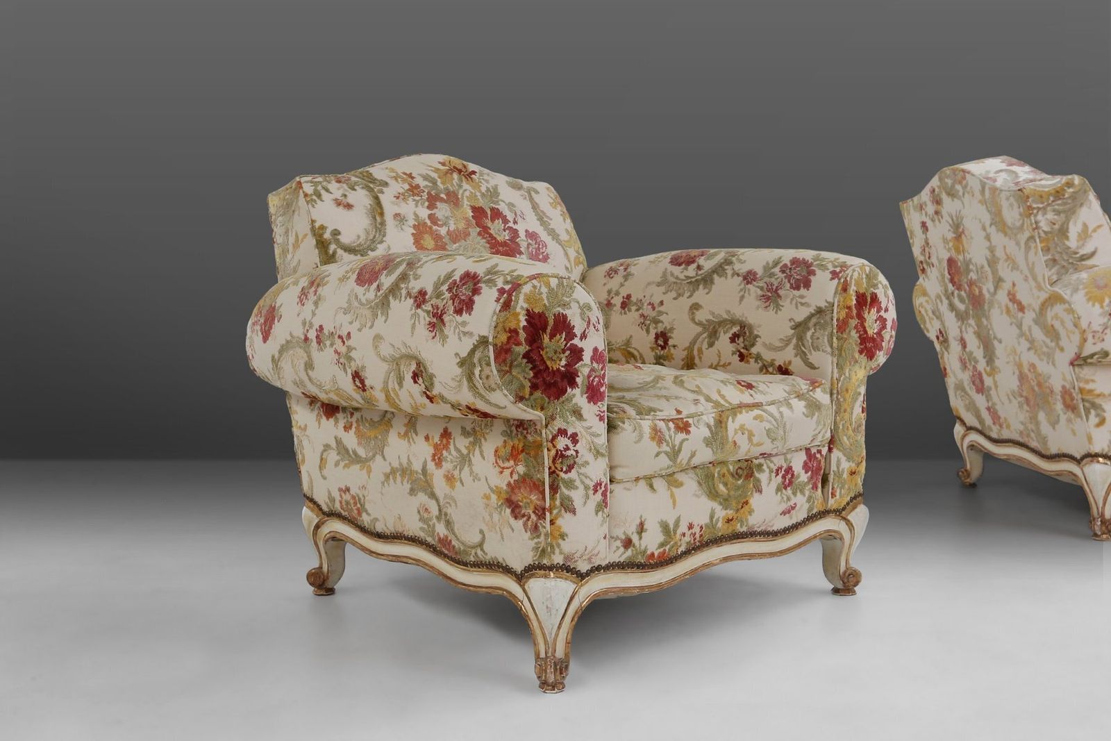 Sculptural Lounge Armchair With Floral Upholstery, France, 1950s photo furniture