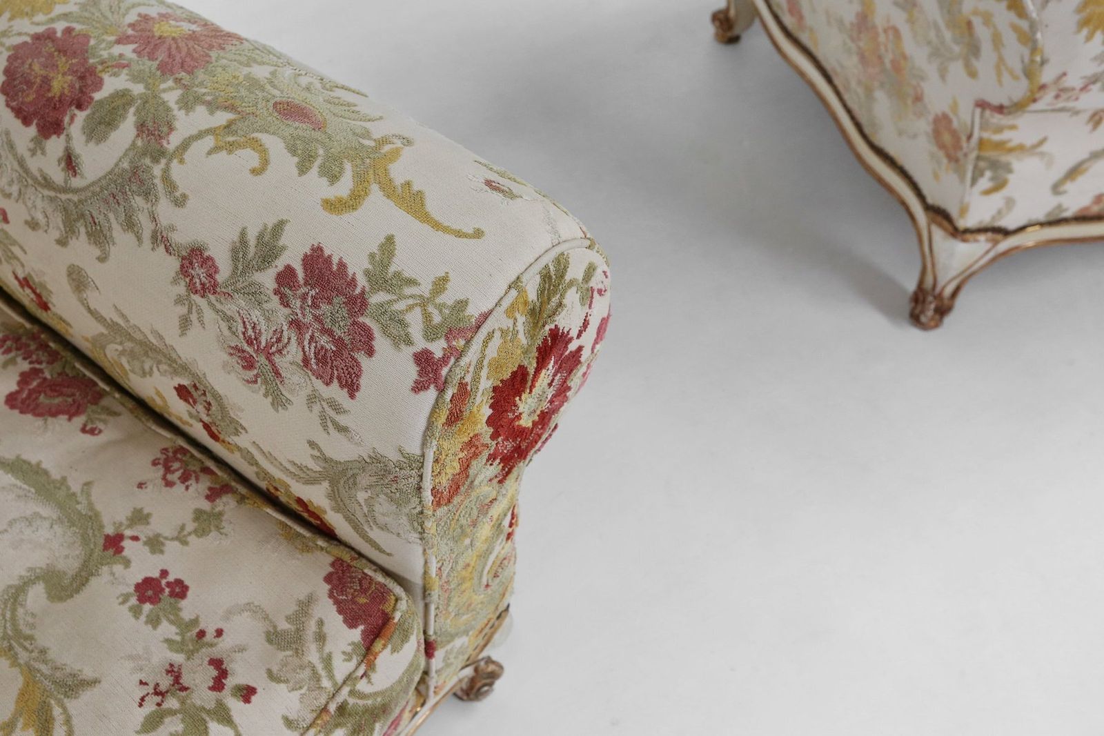 Sculptural Lounge Armchair With Floral Upholstery, France, 1950s photo vintage