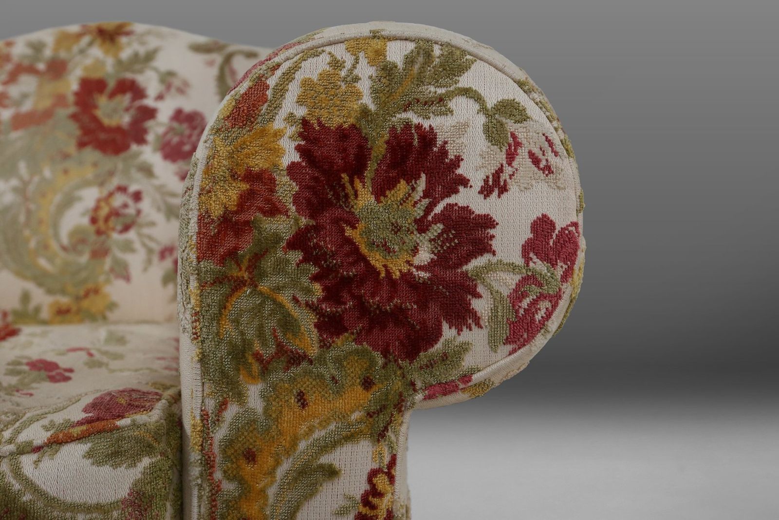 Furniture Sculptural Lounge Armchair With Floral Upholstery, France, 1950s photo