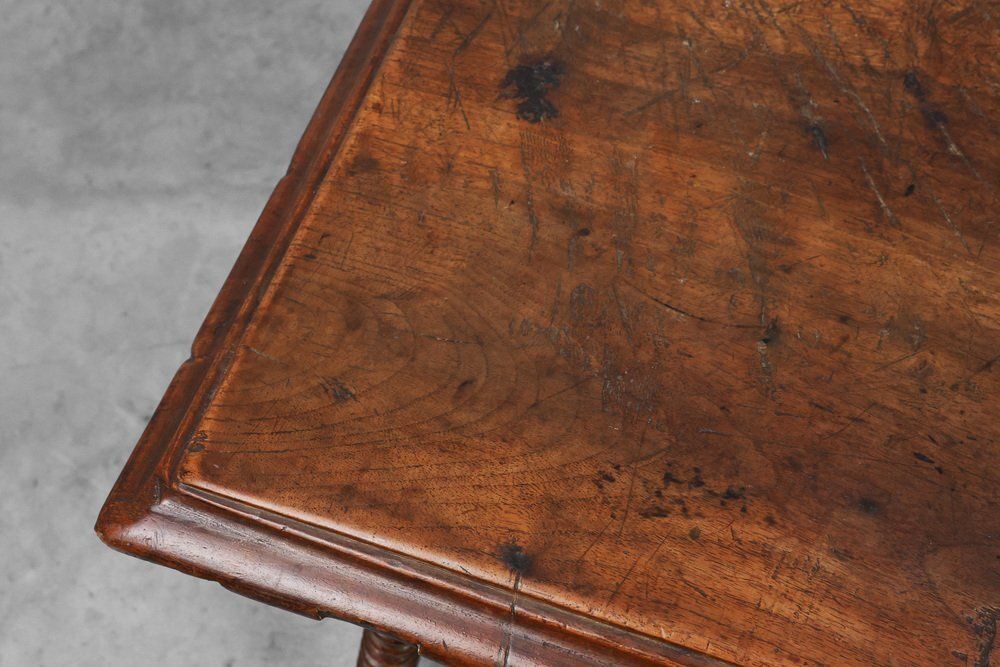 Antique 17th Century Oak Side Table With Turned Legs And Stretcher Base, Spain photo Furniture