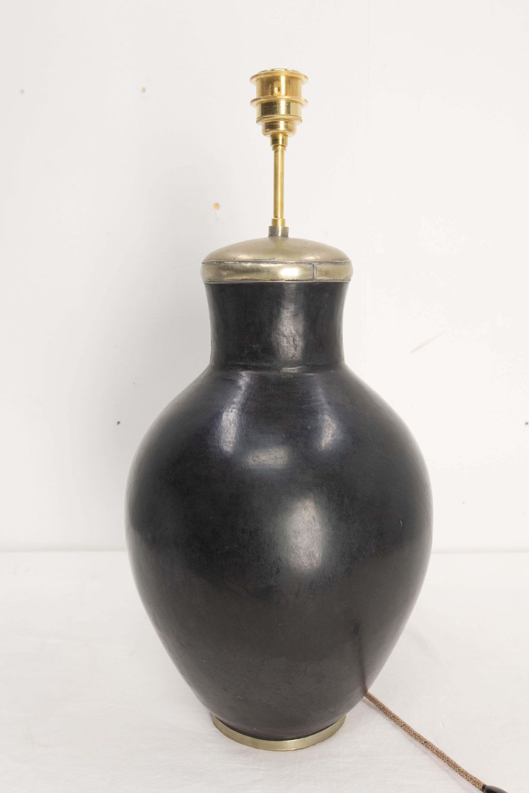 Terracotta Tadelakt Finishing Black Table Lamp Circa 1970, Morocco photo Lighting