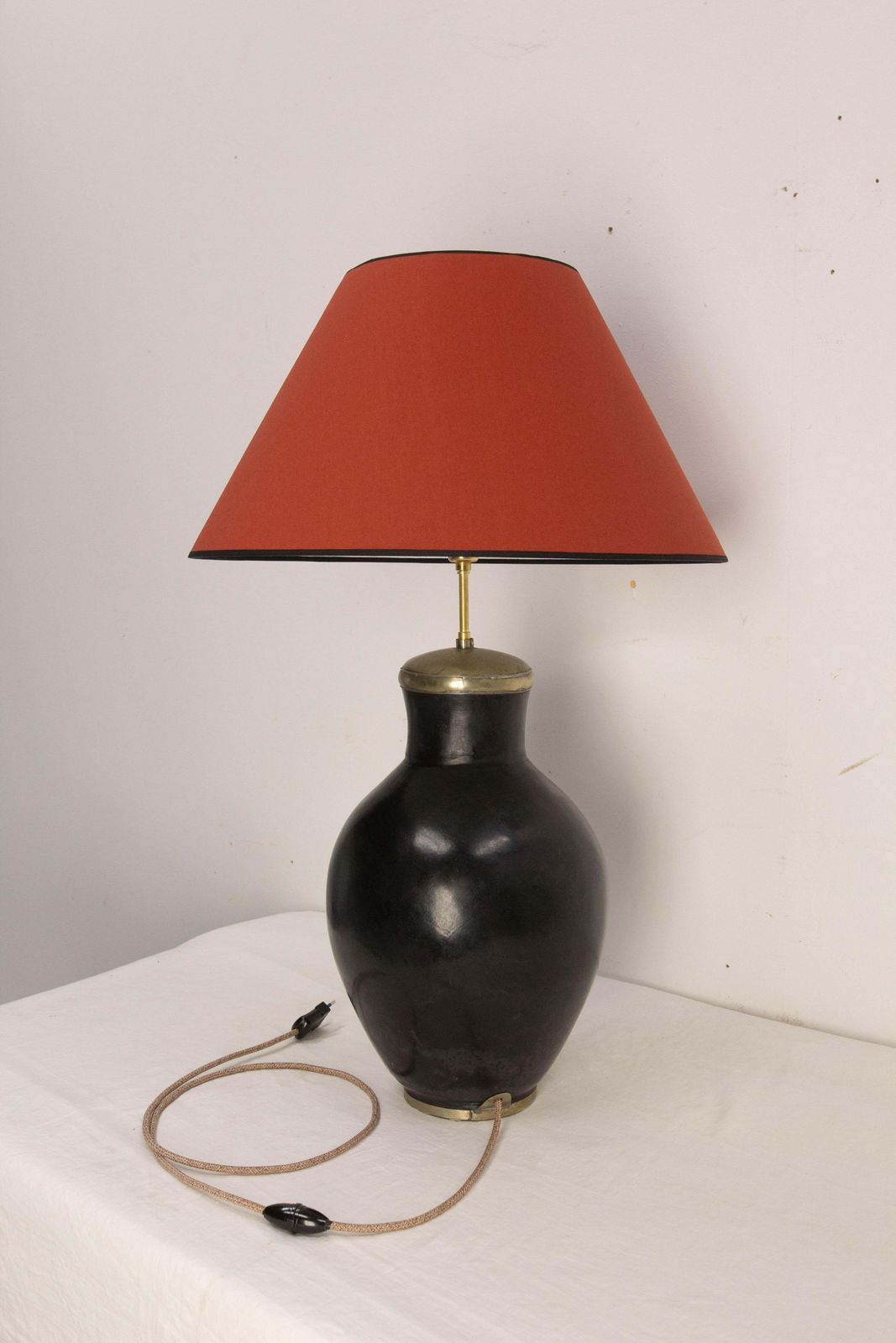 Terracotta Tadelakt Finishing Black Table Lamp Circa 1970, Morocco photo vinterior