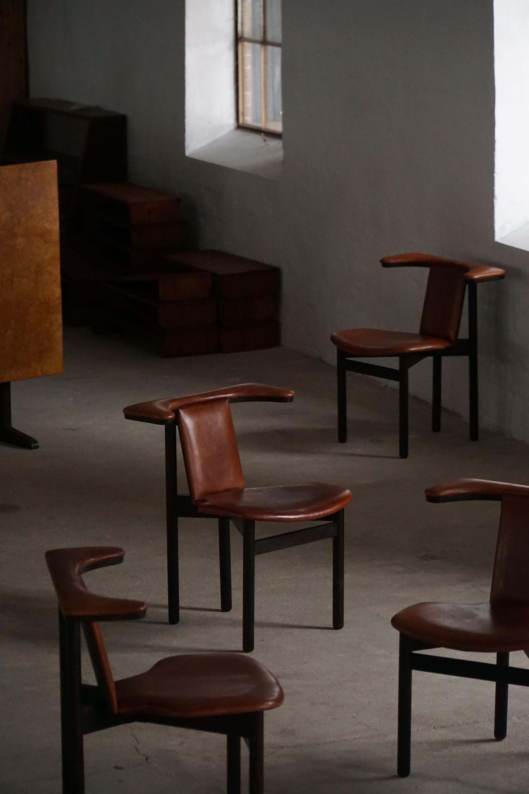 Hans Olsen, Set Of 4 Frederik VII Dining Chairs, Oak & Leather, Mid 20th Century photo furniture