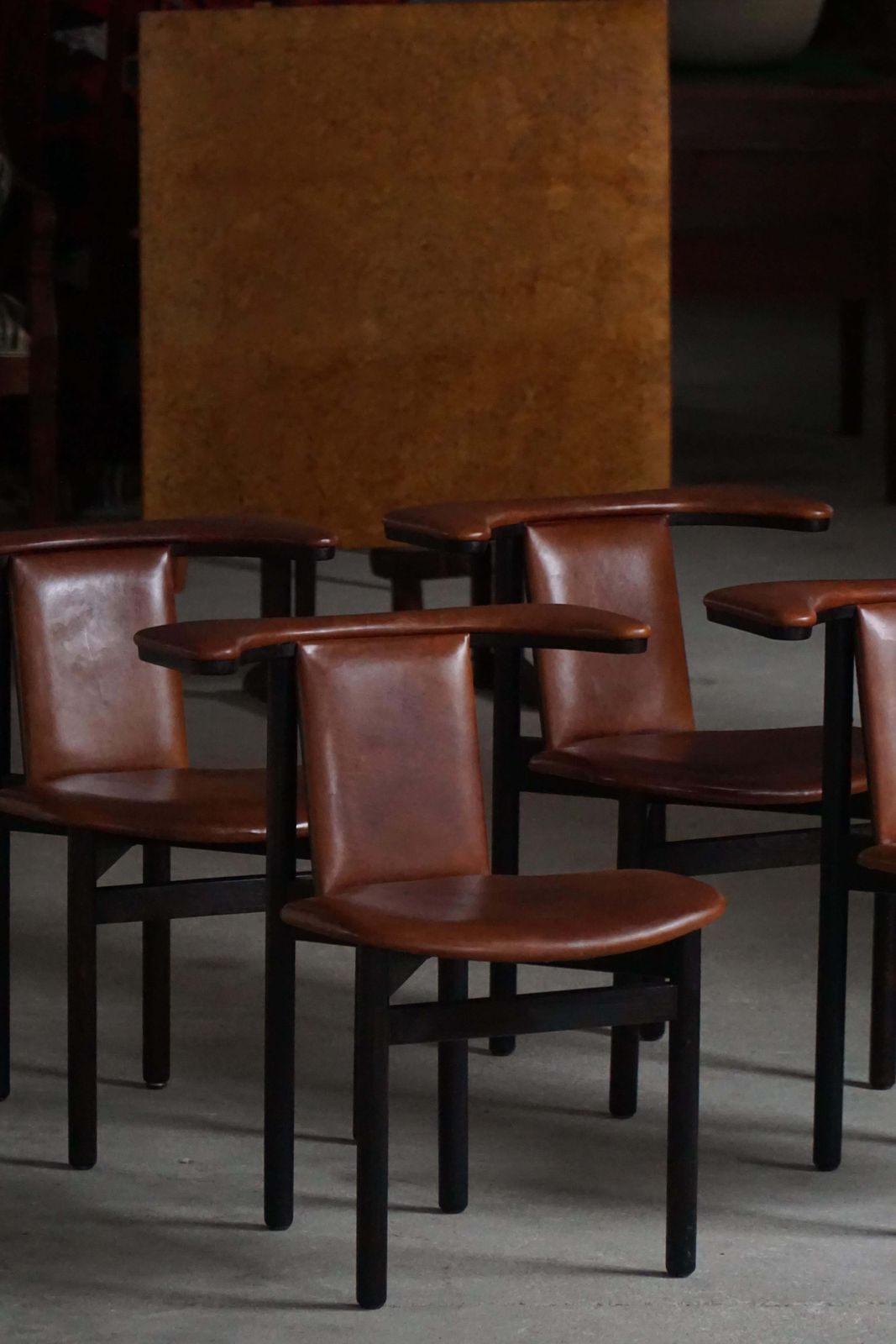 Hans Olsen, Set Of 4 Frederik VII Dining Chairs, Oak & Leather, Mid 20th Century photo buy