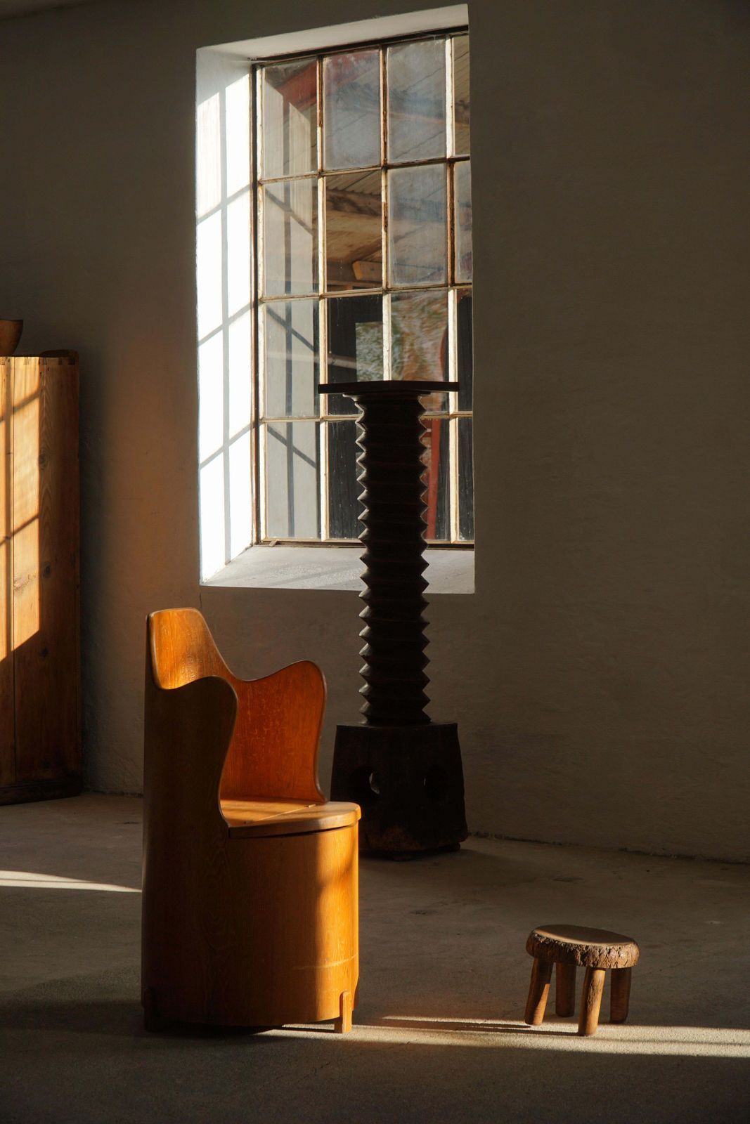 Furniture Scandinavian Modern, Stump Chair / “Kubstol” In Pine, Mid 20th Century, 1950s photo