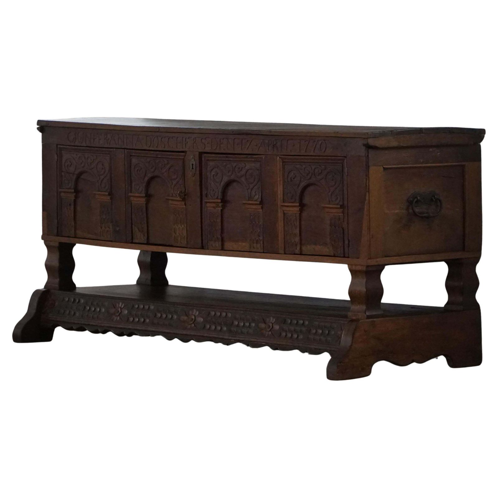 Early 18th Century, Danish Baroque Oak Sideboard, Carved Details, 1700s 1750s
