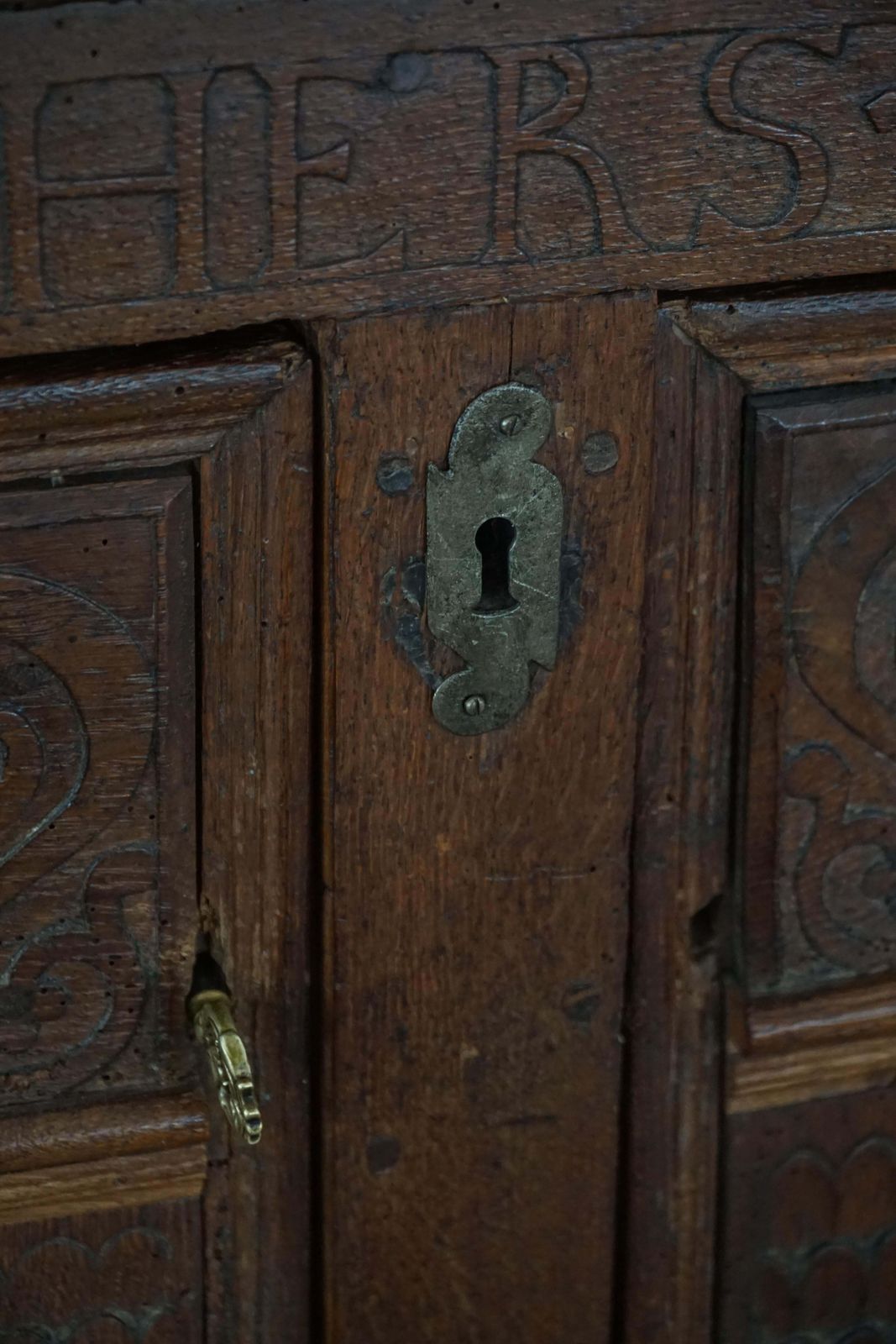 photo furniture Early 18th Century, Danish Baroque Oak Sideboard, Carved Details, 1700s 1750s