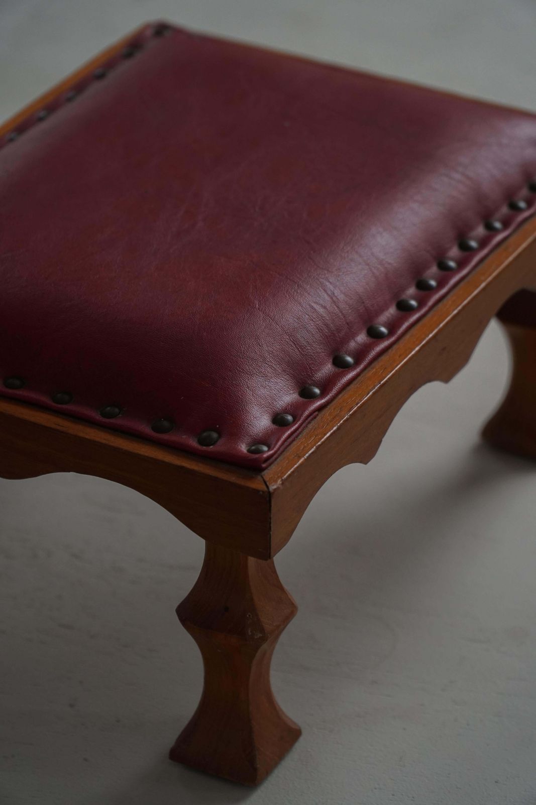 Danish, Mid 20th Century, Carved Oak Footstool With Red Leather Seat, 1950s photo Furniture