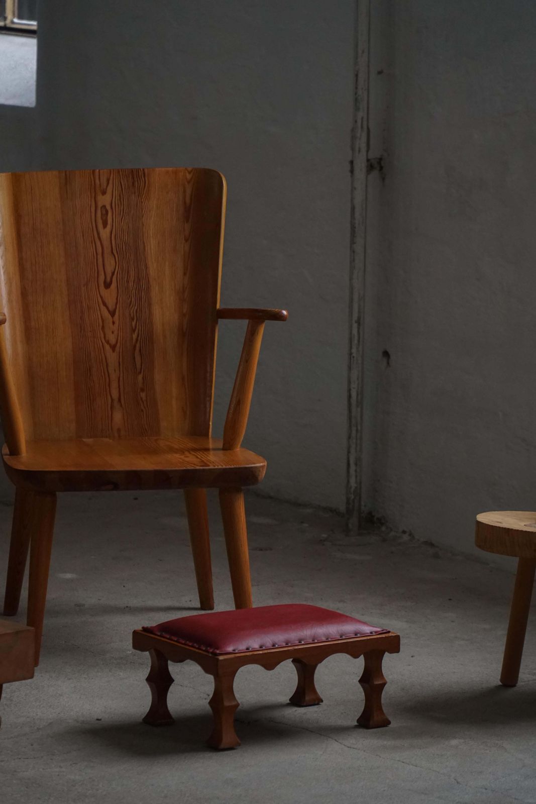 photo buy Danish, Mid 20th Century, Carved Oak Footstool With Red Leather Seat, 1950s