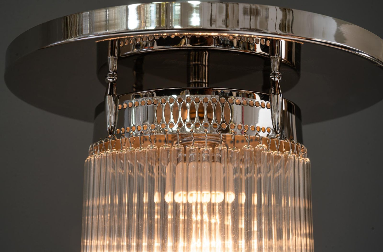 445.0 Art Deco Nickel Plated Ceiling Lamp With Glass Sticks Vienna Around 1920s photo