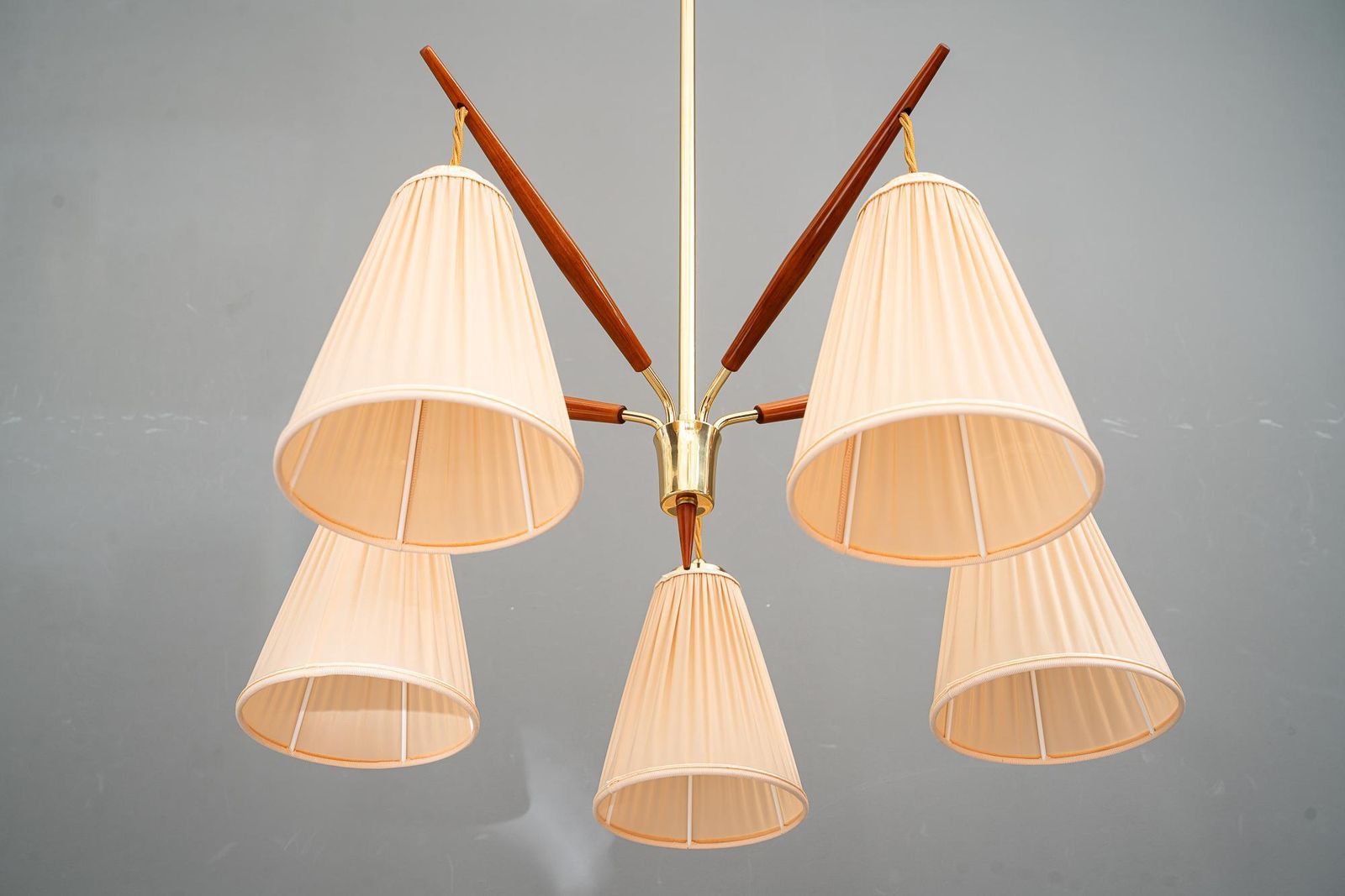 photo for sale Rupert Nikoll Chandelier With Fabric Shades Vienna Around 1950s