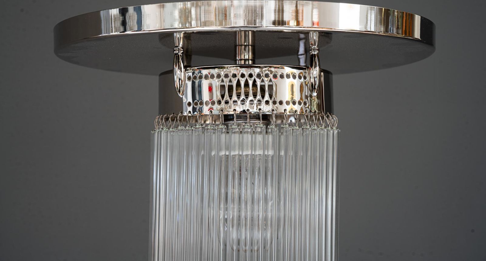 Art Deco Nickel Plated Ceiling Lamp With Glass Sticks Vienna Around 1920s photo Lighting