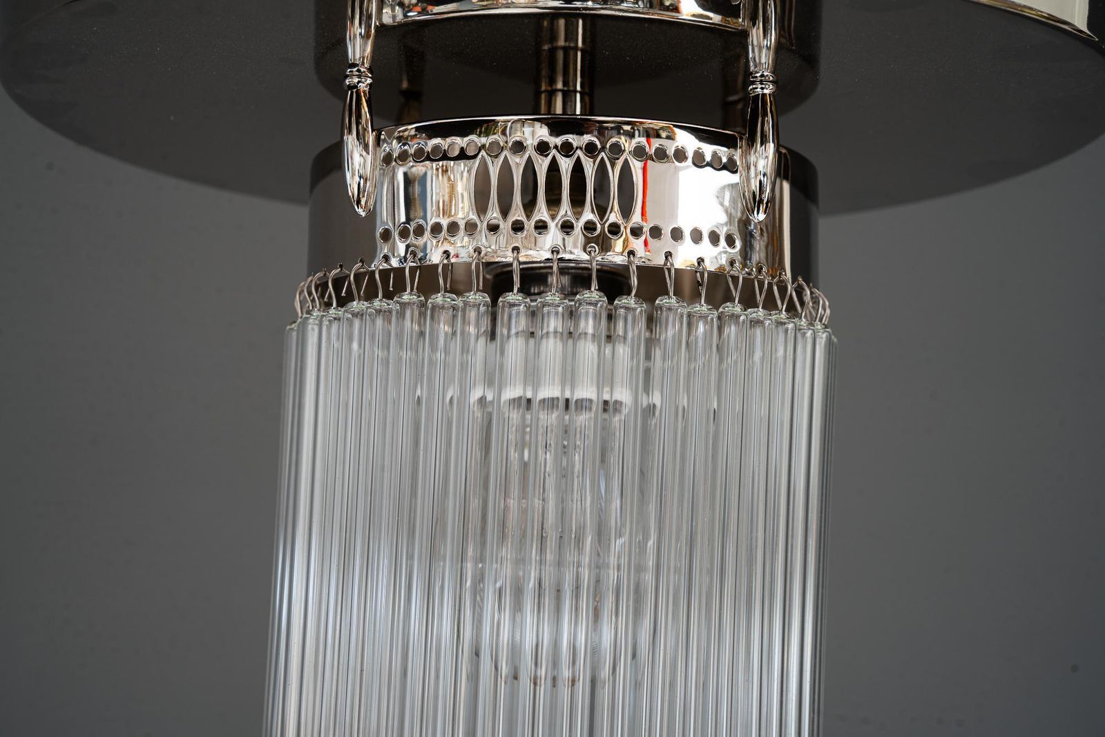 Art Deco Nickel Plated Ceiling Lamp With Glass Sticks Vienna Around 1920s photo 372.0