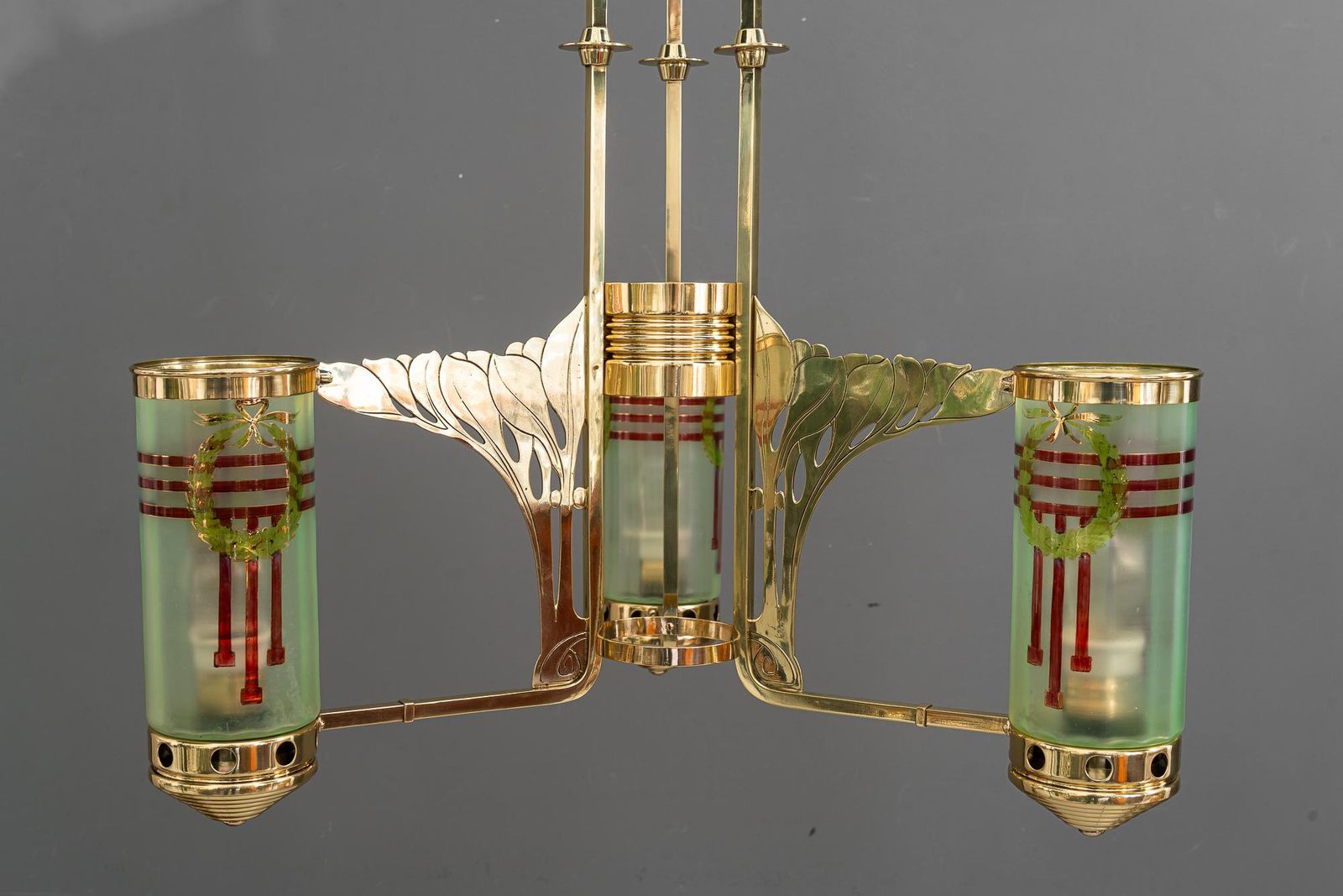 Jugendstil Chandelier With Original Painted Opaline Glass Vienna Around 1908 photo furniture