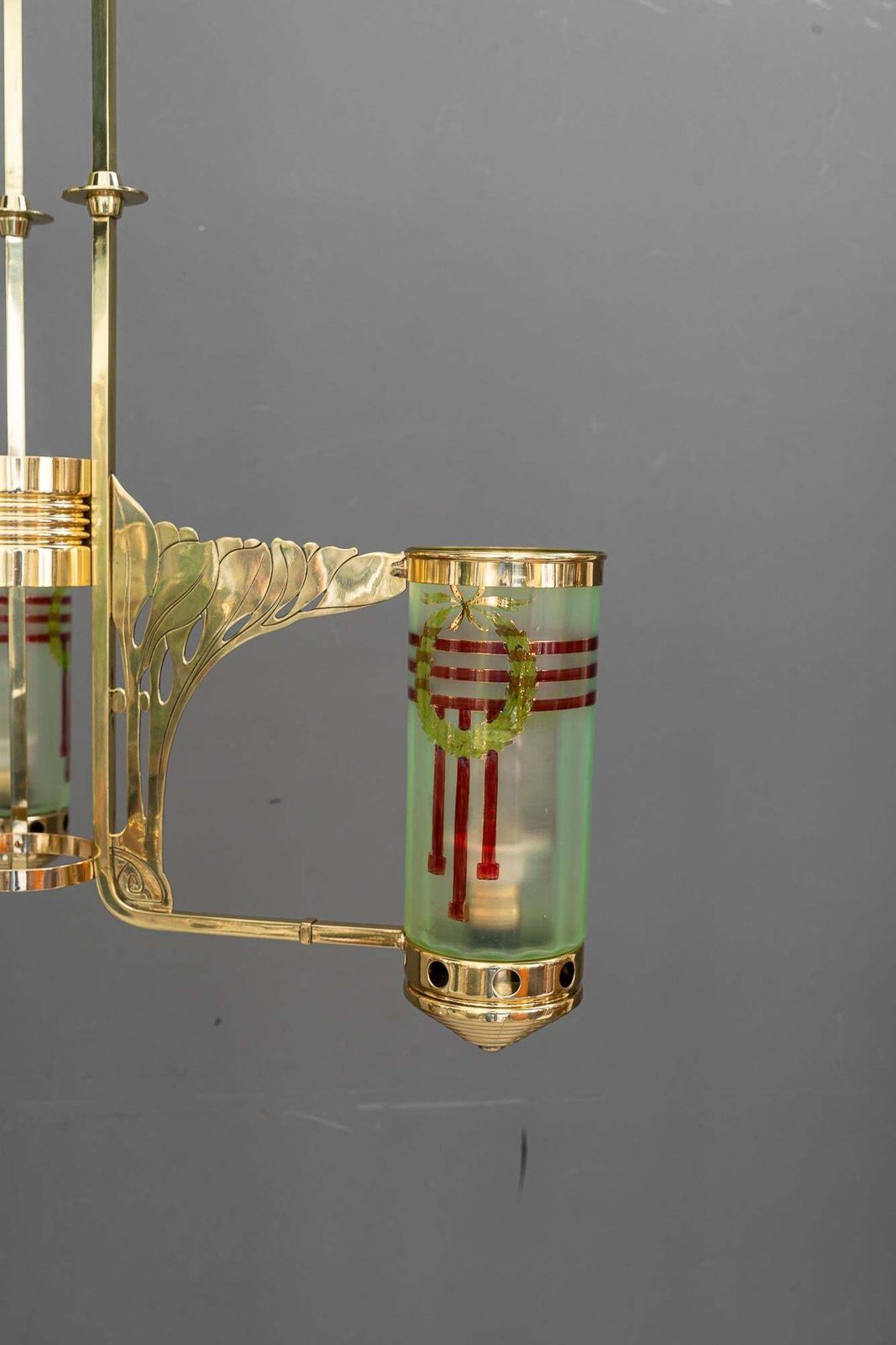 Jugendstil Chandelier With Original Painted Opaline Glass Vienna Around 1908 photo vinterior