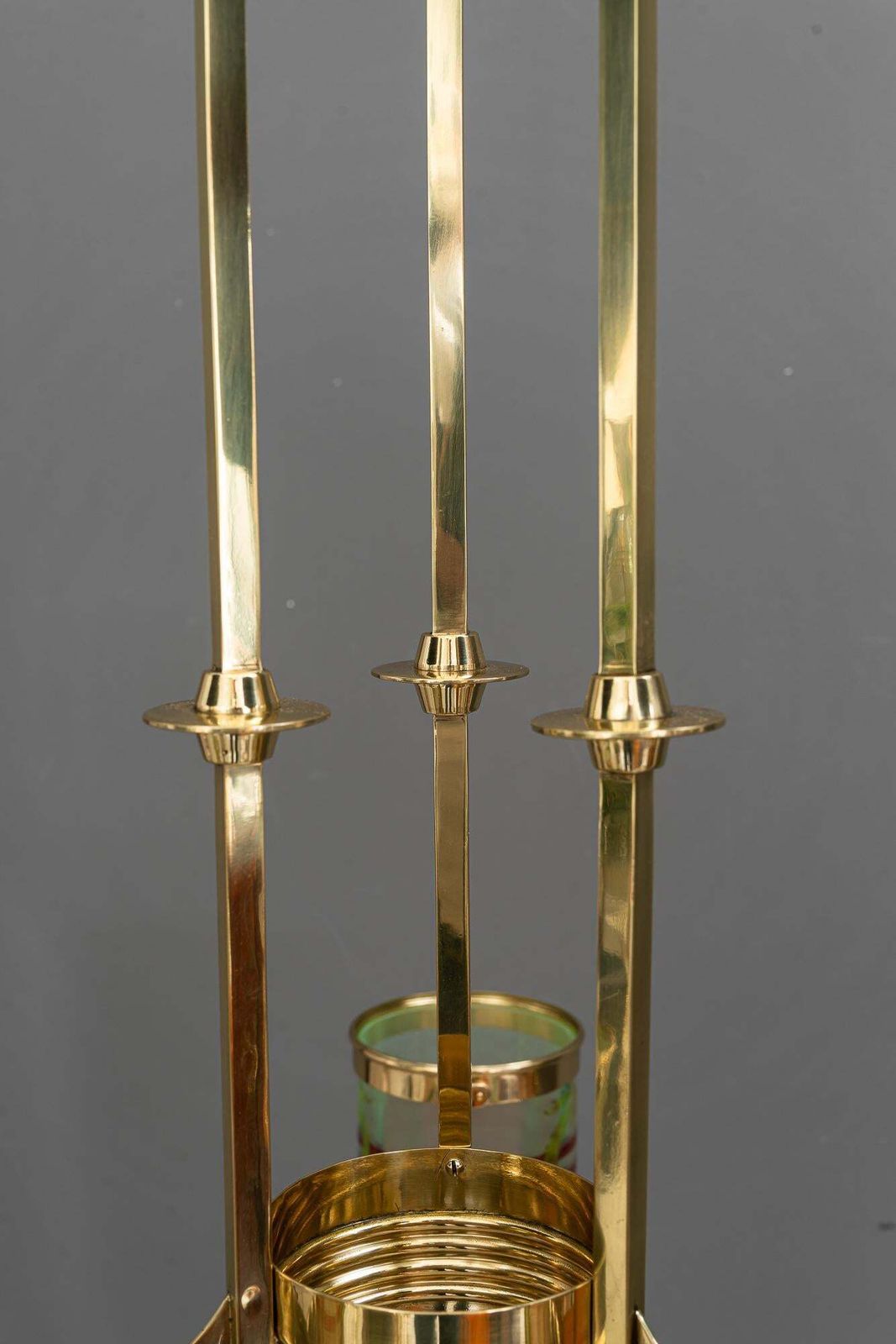 Jugendstil Chandelier With Original Painted Opaline Glass Vienna Around 1908 photo vintage