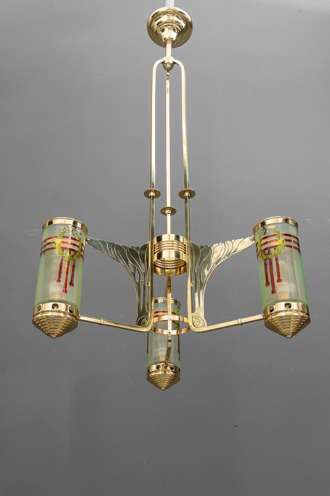 photo for sale Jugendstil Chandelier With Original Painted Opaline Glass Vienna Around 1908