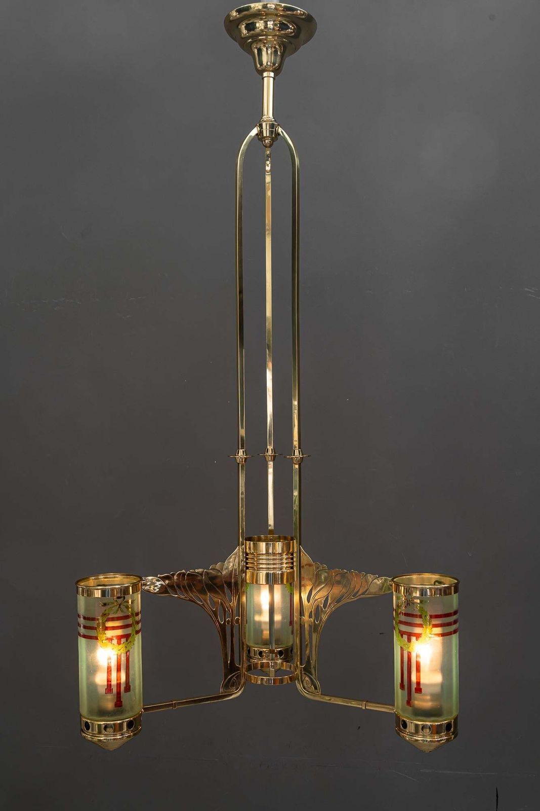 photo buy Jugendstil Chandelier With Original Painted Opaline Glass Vienna Around 1908