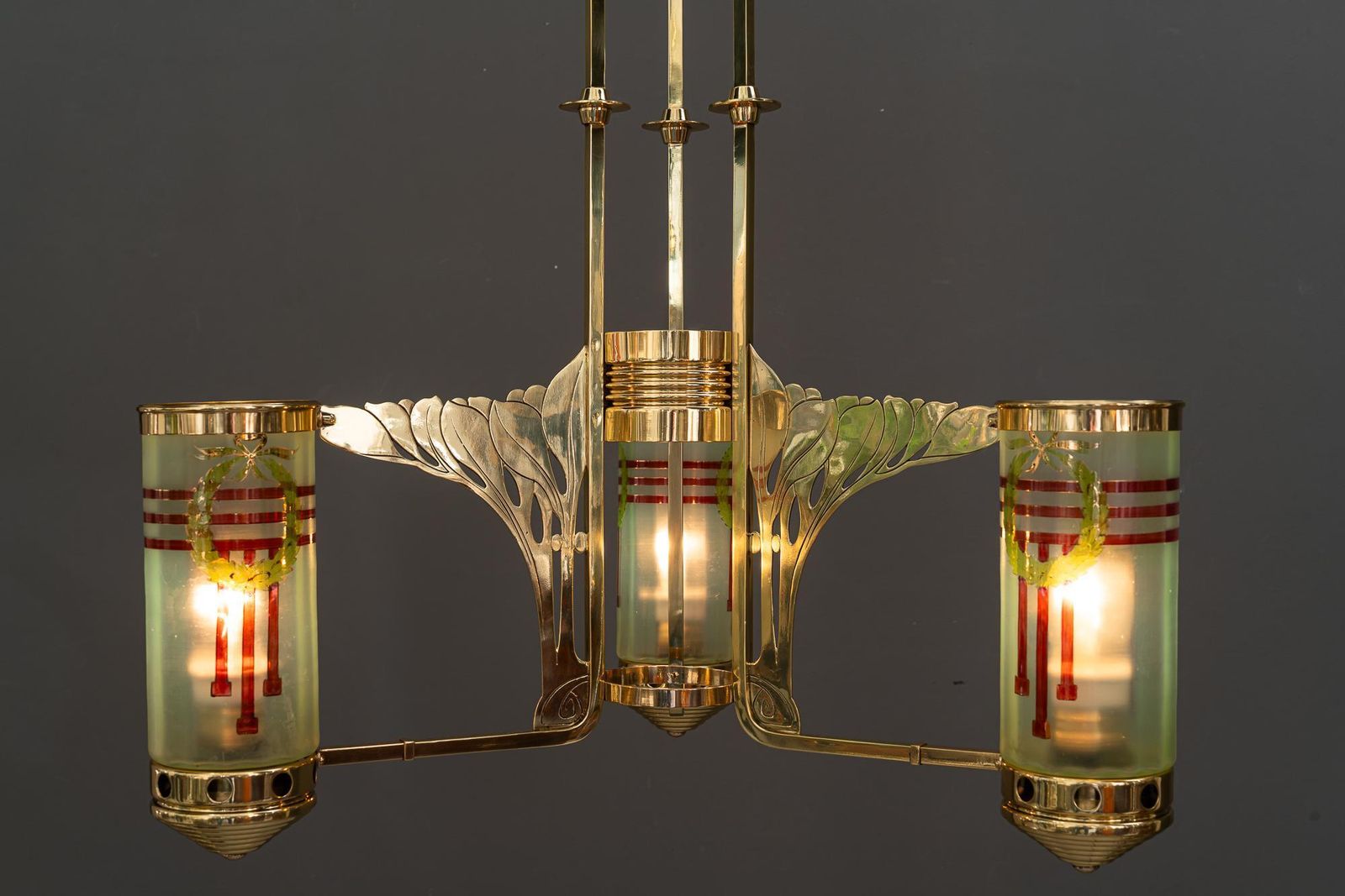 photo vintage Jugendstil Chandelier With Original Painted Opaline Glass Vienna Around 1908