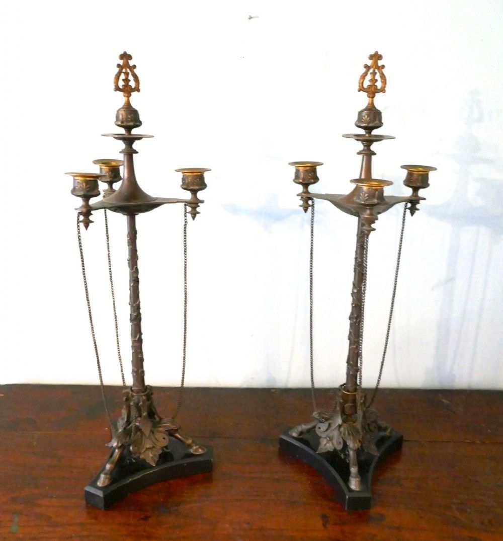 photo for sale Pair 19th Century Louis Philippe French Bronze Candelabra With Snuffers