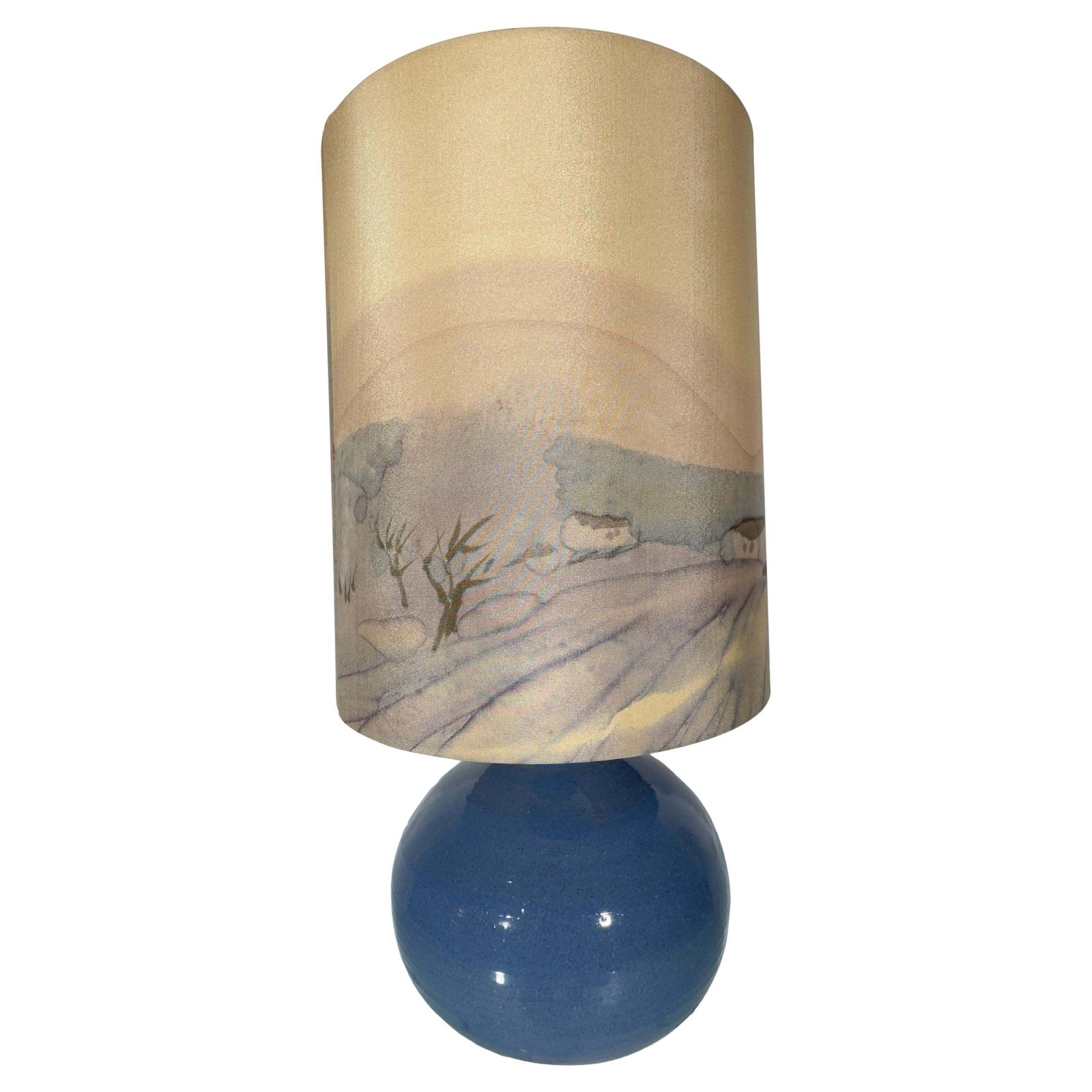 Set Of Two Table Lamps With Silk Landscape Shades, 1970s photo furniture