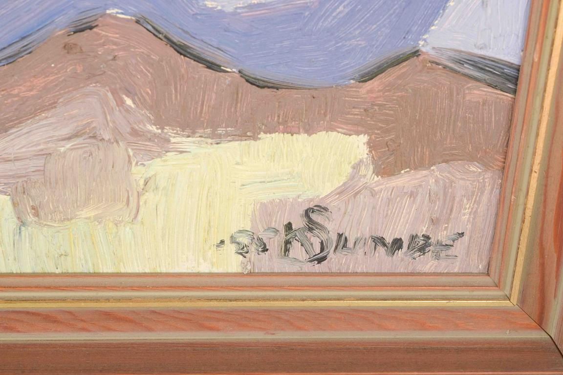 Kaare Sunde, Norwegian Artist. Exotic Landscape. Oil On Canvas, 1955. photo for sale