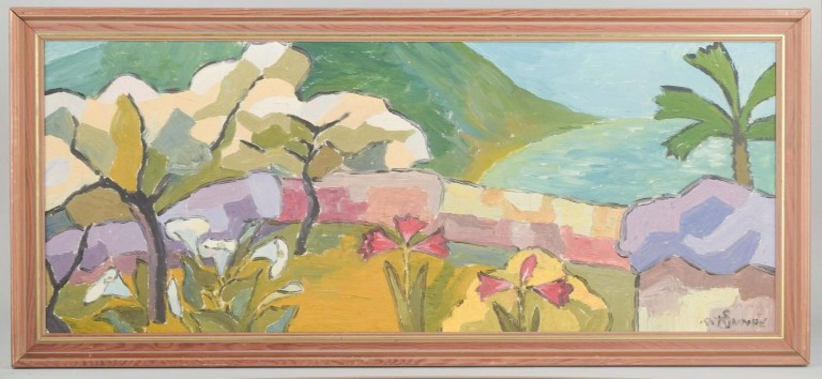 Kaare Sunde, Norwegian Artist. Exotic Landscape. Oil On Canvas, 1955. photo Art