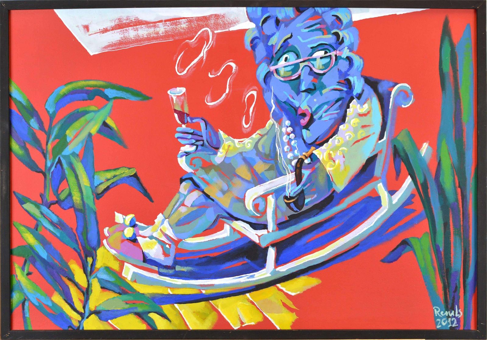 Rauls Zitmanismy Grandma Smoking Pipe , 2012. Acrylic On Cardboard, 70x100 Cm2012 photo furniture